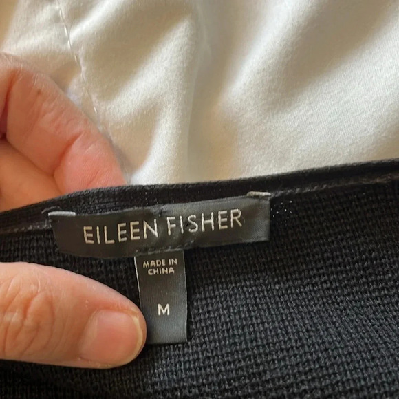 Eileen Fisher, silk asymmetrical, black, long  sleeve cardigan, size medium. - Picture 6 of 14